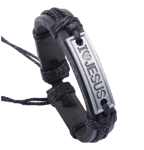 I Love Jesus Leather Bracelet